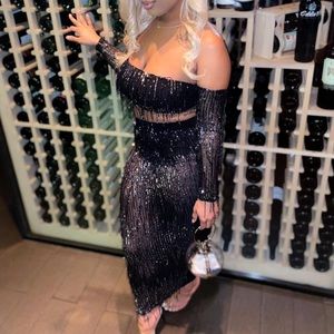 Black and Silver Glam Two Piece Skirt Set